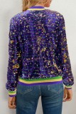 Purple Casual Patchwork Sequins Zipper Collar Outerwear