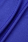 Combinaisons amples élégantes en patchwork uni à col asymétrique bleu