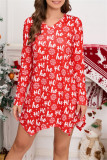 Красные повседневные платья Санта-Клауса с асимметричным V-образным вырезом и длинными рукавами