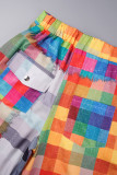 Bottoni tascabili patchwork con fasciatura color block multicolore Street Cerniera Pantaloni patchwork a gamba larga a vita alta sciolti