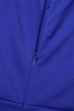ブルーのエレガントなソリッドパッチワーク非対称襟ルーズジャンプスーツ