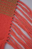 Marrom Vermelho Casual Patchwork Tassel Contraste Regular Cintura Alta Calças Patchwork Convencionais