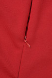 Rode elegante effen patchwork asymmetrische kraag losse jumpsuits