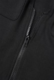 Black Casual Solid Bandage Patchwork Pocket Zipper Turndown Collar Regular Rompers