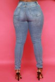 Темно-синие повседневные однотонные джинсы скинни с высокой талией в технике пэчворк