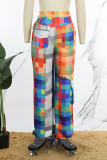 Разноцветные уличные повязки с цветными блоками, лоскутные карманы, пуговицы, молния, свободные штаны с высокой талией и широкими штанинами, лоскутные штаны