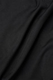 Черный повседневный однотонный комбинезон в стиле пэчворк с карманами на молнии и отложным воротником, обычный комбинезон