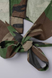 Camouflage Street Camouflage Print Patchwork Tasca Bottoni Colletto rovesciato Senza maniche Due pezzi