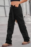 Zwarte casual effen patchwork rechte jeans met hoge taille