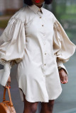 Preto elegante sólido patchwork fivela fenda camisa gola manga comprida vestidos tamanhos grandes