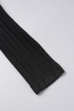 Zwarte casual effen basic schuine kraag jurken met lange mouwen