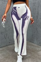 Pantalon imprimé décontracté basique taille haute blanc à positionnement conventionnel