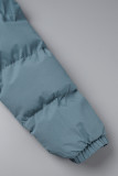 Озерно-синяя повседневная однотонная лоскутная верхняя одежда с воротником-молнией