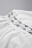 Branco casual sólido vazado patchwork fivela meia gola alta manga comprida vestidos plus size