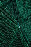 Зеленые сексуальные однотонные лоскутные комбинезоны с круглым вырезом и застежкой-молнией
