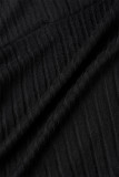 Zwarte casual effen basic schuine kraag jurken met lange mouwen