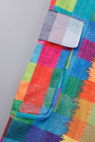 Multicolor Street Color Block Bandage Patchwork Pocket Buttons Zipper Loose High Waist Wide Leg Patchwork Bottoms