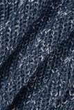 Tops con cuello en O y cadenas rasgadas de patchwork azul oscuro