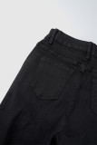 Jean skinny taille haute en denim déchiré noir uni avec poches en patchwork et fermeture éclair