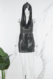 Svarta sexiga paljetter Rygglösa ärmlösa klänningar