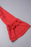 Gele elegante effen bandage patchwork vezelige zelfkant O-hals A-lijn jurken