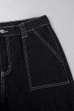 Jeans jeans regular preto casual patchwork sólido patchwork cintura alta