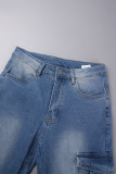 Синие повседневные однотонные джинсы скинни с высокой талией в технике пэчворк