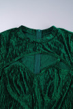 Groene sexy effen patchwork rits O-hals reguliere jumpsuits