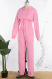 Set tre pezzi rosa casual solido basic con colletto con cappuccio a maniche lunghe