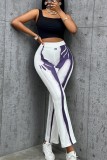Pantalones blancos con estampado casual, básicos, regulares, de cintura alta, con estampado de posicionamiento convencional