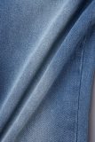 Jean skinny bleu décontracté en patchwork uni à taille haute