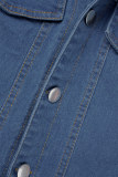 Blå Elegant Solid Patchwork Fickspänne Dragkedja Turndown-krage Ärmlösa vanliga jeansbyxor