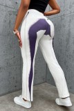 Белые повседневные базовые брюки с принтом обычного позиционирования с высокой талией и обычным принтом