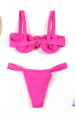 Rose Red Solid Patchwork Swimwears