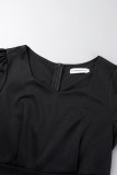 Zwarte elegante effen patchwork asymmetrische kraag losse jumpsuits