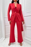 Red Casual Solid Turndown Collar Long Sleeve Two Pieces