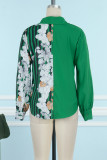 Tops con cuello camisero y hebilla ahuecada con estampado elegante verde