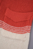 Braun-rote, lässige Patchwork-Quastenkontrast-Hose mit normaler hoher Taille und herkömmlicher Patchwork-Hose