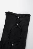 Robe fourreau noire Sexy, couleur unie, ajourée, Patchwork, perceuse chaude, col rond