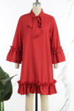 Rote, elegante, einfarbige Bandage-Patchwork-Kleider mit fadenförmiger Selvedge und O-Ausschnitt in A-Linie