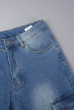 Jeans skinny jeans skinny casual cintura alta patchwork sólido azul