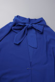 Hellblaues, elegantes, einfarbiges Patchwork-Rollkragenpullover mit langen Ärmeln, Zweiteiler