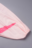 Robes roses décontractées imprimées plissées à col en V et manches longues, grande taille