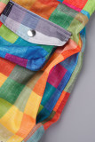 Mehrfarbige Street-Farbblock-Verband-Patchwork-Tasche mit Knöpfen und Reißverschluss, lockere Patchwork-Hose mit hoher Taille und weitem Bein