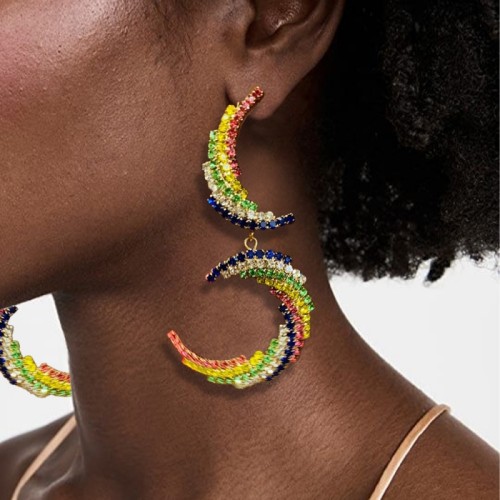 Colour Casual Daily Patchwork Rhinestone Earrings