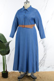 Королевский синий сладкий однотонный пэчворк с отложным воротником и пряжкой, трапециевидные платья больших размеров