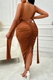 Vert Sexy Solide Dos Nu Fente Col En V Jupe Enveloppée Robes De Grande Taille