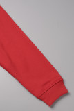 Blusas casuais vermelhas com estampa diária com cordão e gola com capuz