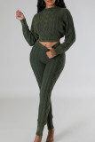 Green Street Solid Patchwork O Neck Long Sleeve Two Pieces