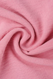 Rosa dolce solido patchwork disegnare stringa tasca fibbia scollo a V mezza manica due pezzi